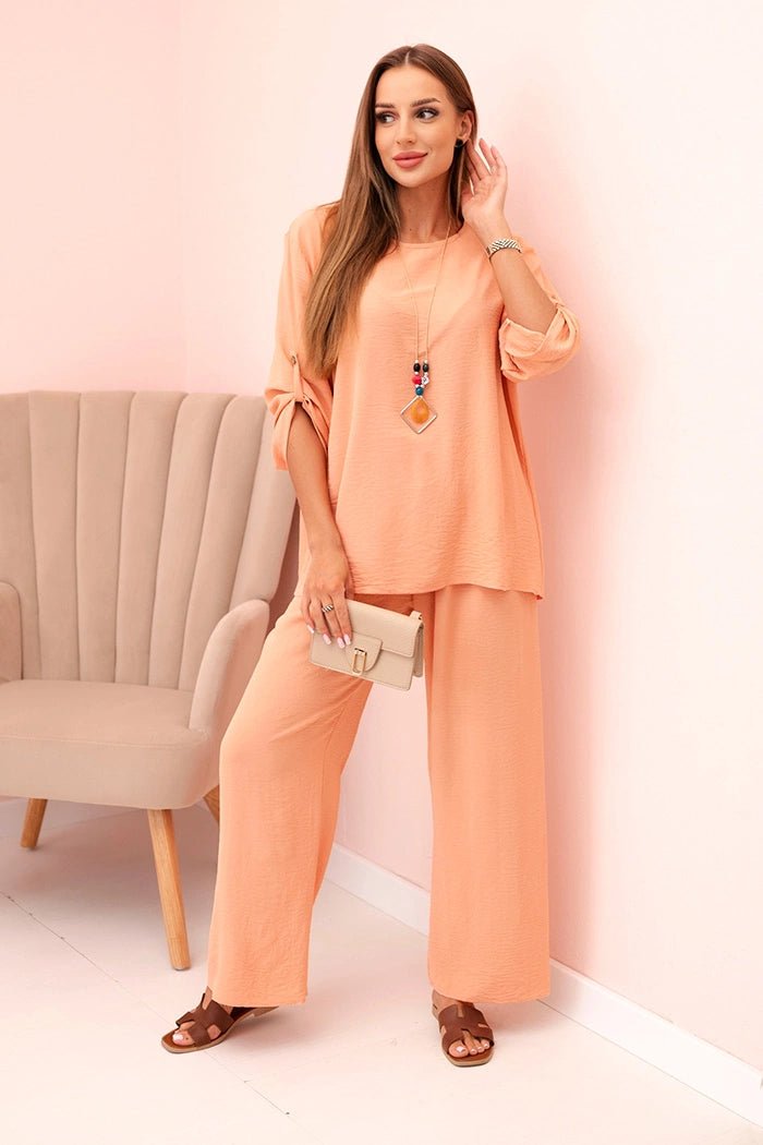 Women's set with a blouse and wide - leg pants IT - 76 / – Apricot цвет / color | Lexline Fashion