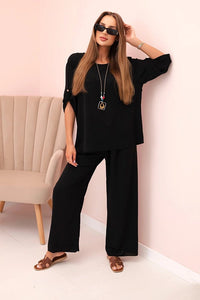 Women's set with a blouse and wide - leg pants IT - 76 / – Black цвет / color | Lexline Fashion