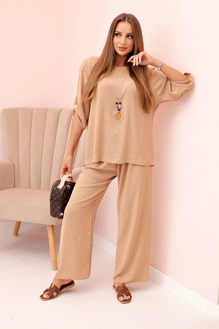 Women's set with a blouse and wide - leg pants IT - 76 / – Camel цвет / color | Lexline Fashion
