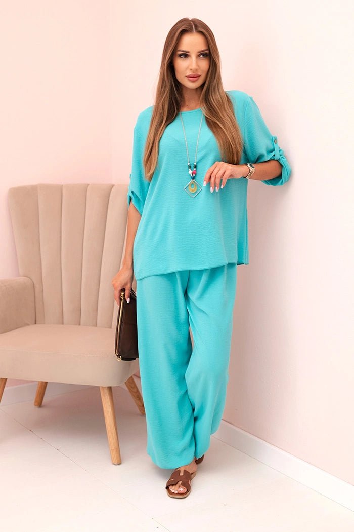 Women's set with a blouse and wide - leg pants IT - 76 / – Mint цвет / color | Lexline Fashion