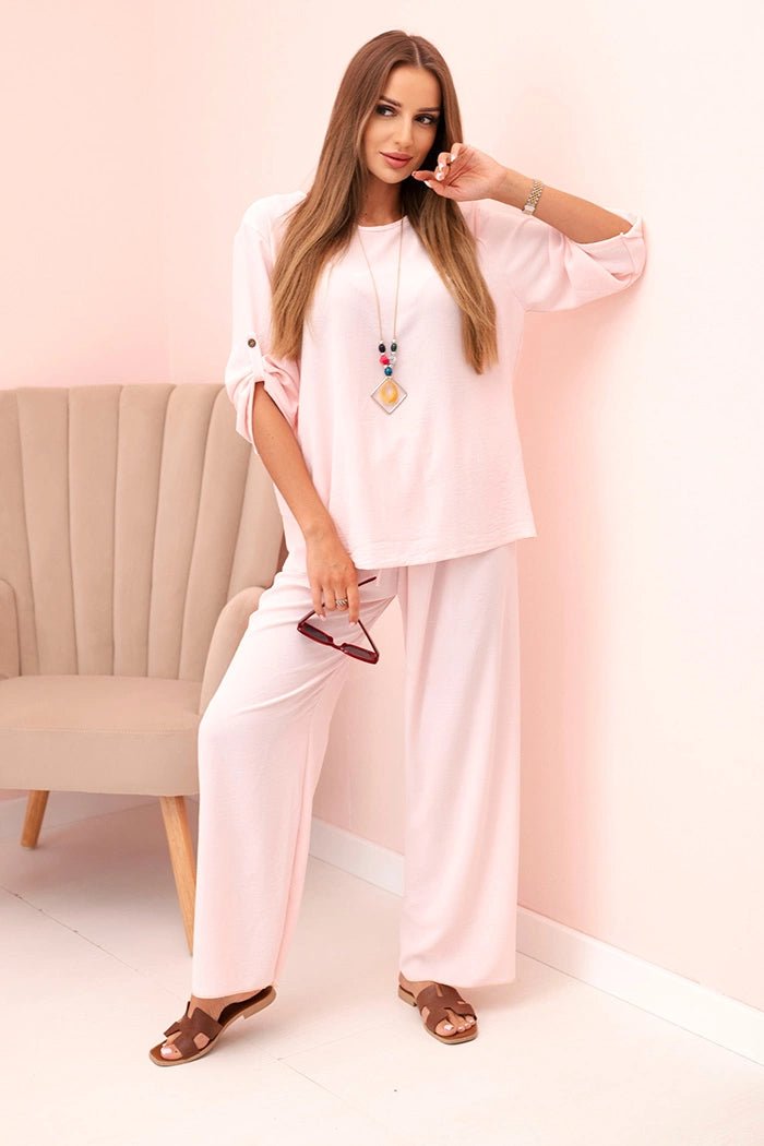 Women's set with a blouse and wide - leg pants IT - 76 / – Powder цвет / color | Lexline Fashion