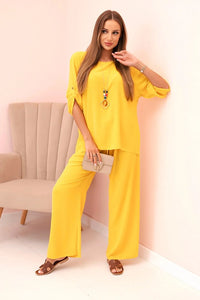 Women's set with a blouse and wide - leg pants IT - 76 / – Yellow цвет / color | Lexline Fashion