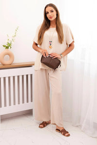 Women's set with a blouse and wide pants IT - 75 / – Beige цвет / color | Lexline Fashion