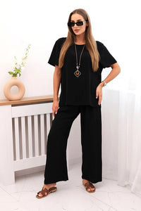 Women's set with a blouse and wide pants IT - 75 / – Black цвет / color | Lexline Fashion