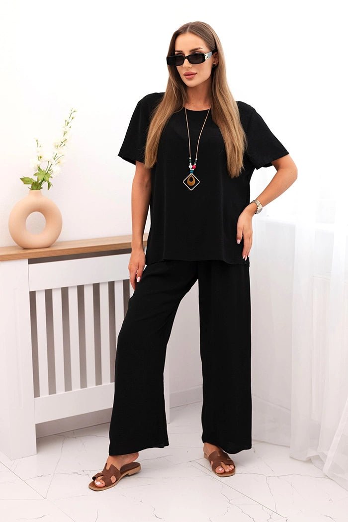 Women's set with a blouse and wide pants IT - 75 / – Black цвет / color | Lexline Fashion