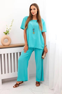Women's set with a blouse and wide pants IT - 75 / – Mint цвет / color | Lexline Fashion