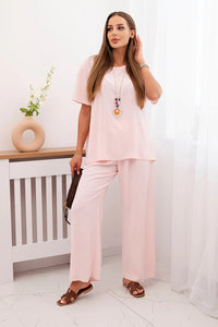 Women's set with a blouse and wide pants IT - 75 / – Powder цвет / color | Lexline Fashion