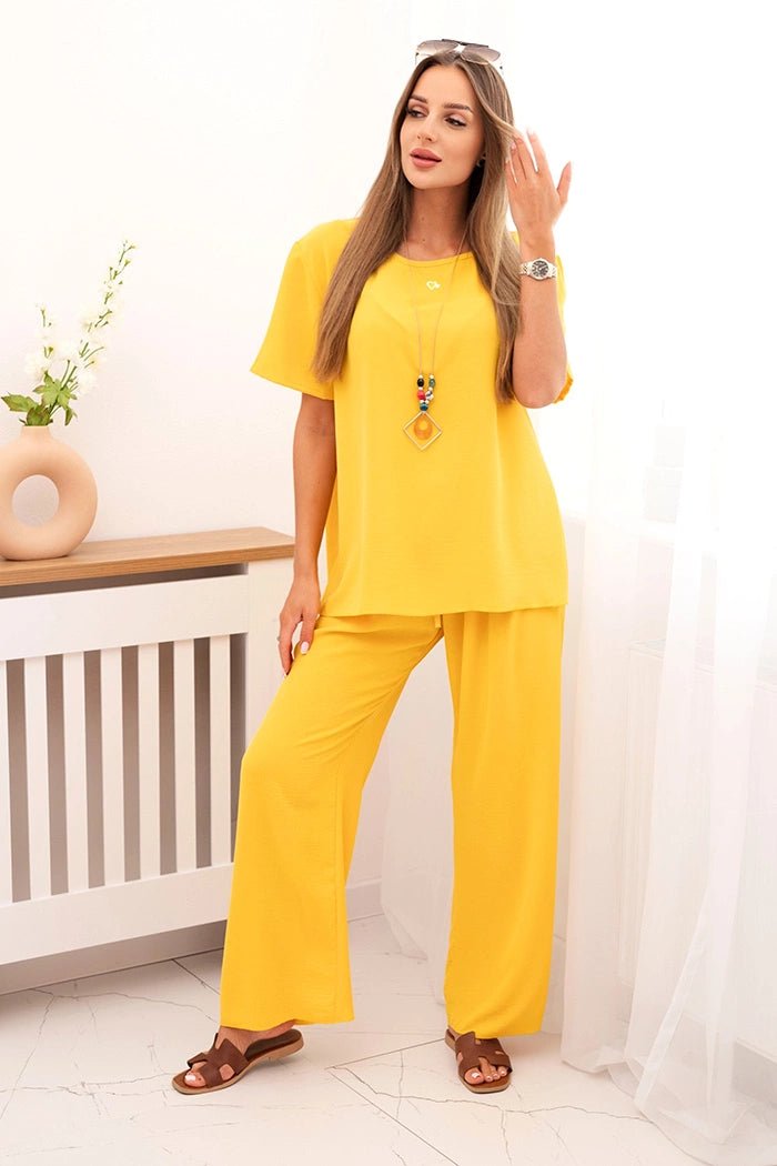 Women's set with a blouse and wide pants IT - 75 / – Yellow цвет / color | Lexline Fashion