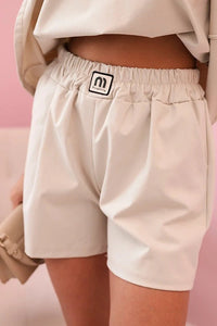 Women's set with a frill – a short - sleeved blouse and shorts with an elastic band IT - 71 / – Beige цвет / color | Lexline Fashion