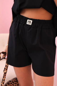 Women's set with a frill – a short - sleeved blouse and shorts with an elastic band IT - 71 / – Black цвет / color | Lexline Fashion