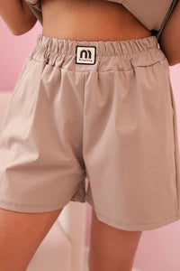 Women's set with a frill – a short - sleeved blouse and shorts with an elastic band IT - 71 / – Camel цвет / color | Lexline Fashion
