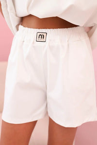 Women's set with a frill – a short - sleeved blouse and shorts with an elastic band IT - 71 / – Ecru цвет / color | Lexline Fashion