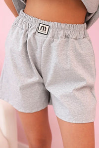 Women's set with a frill – a short - sleeved blouse and shorts with an elastic band IT - 71 / – Gray Melange цвет / color | Lexline Fashion