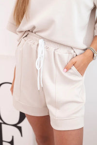 Women's set with a short - sleeved blouse and shorts 7402 / – Beige || Light цвет / color | Lexline Fashion