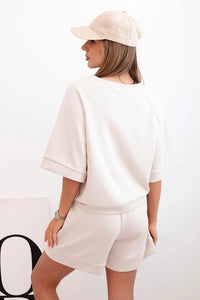 Women's set with a short - sleeved blouse and shorts 7402 / – Beige || Light цвет / color | Lexline Fashion