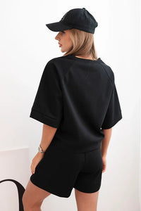 Women's set with a short - sleeved blouse and shorts 7402 / – Black цвет / color | Lexline Fashion