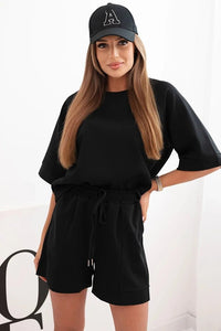 Women's set with a short - sleeved blouse and shorts 7402 / – Black цвет / color | Lexline Fashion