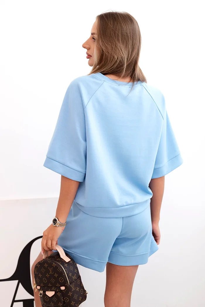 Women's set with a short - sleeved blouse and shorts 7402 / – Blue цвет / color | Lexline Fashion