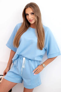 Women's set with a short - sleeved blouse and shorts 7402 / – Blue цвет / color | Lexline Fashion