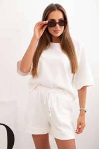 Women's set with a short - sleeved blouse and shorts 7402 / – Ecru цвет / color | Lexline Fashion