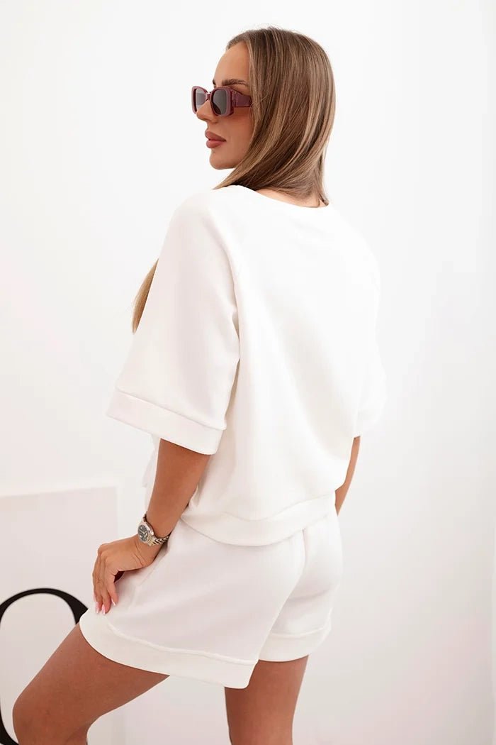 Women's set with a short - sleeved blouse and shorts 7402 / – Ecru цвет / color | Lexline Fashion