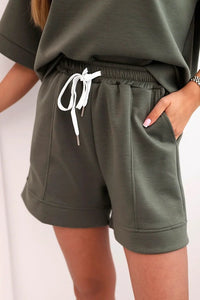 Women's set with a short - sleeved blouse and shorts 7402 / – Khaki цвет / color | Lexline Fashion