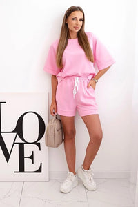 Women's set with a short - sleeved blouse and shorts 7402 / – Light | Pink цвет / color | Lexline Fashion