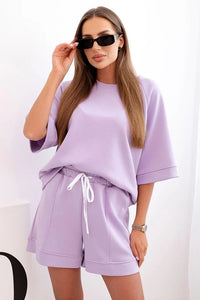 Women's set with a short - sleeved blouse and shorts 7402 / – Light || Purple цвет / color | Lexline Fashion