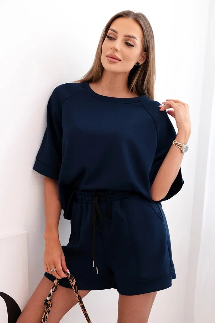 Women's set with a short - sleeved blouse and shorts 7402 / – Navy blue цвет / color | Lexline Fashion
