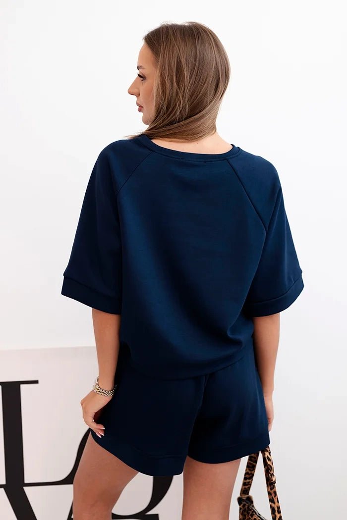 Women's set with a short - sleeved blouse and shorts 7402 / – Navy blue цвет / color | Lexline Fashion