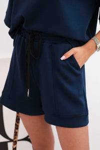 Women's set with a short - sleeved blouse and shorts 7402 / – Navy blue цвет / color | Lexline Fashion
