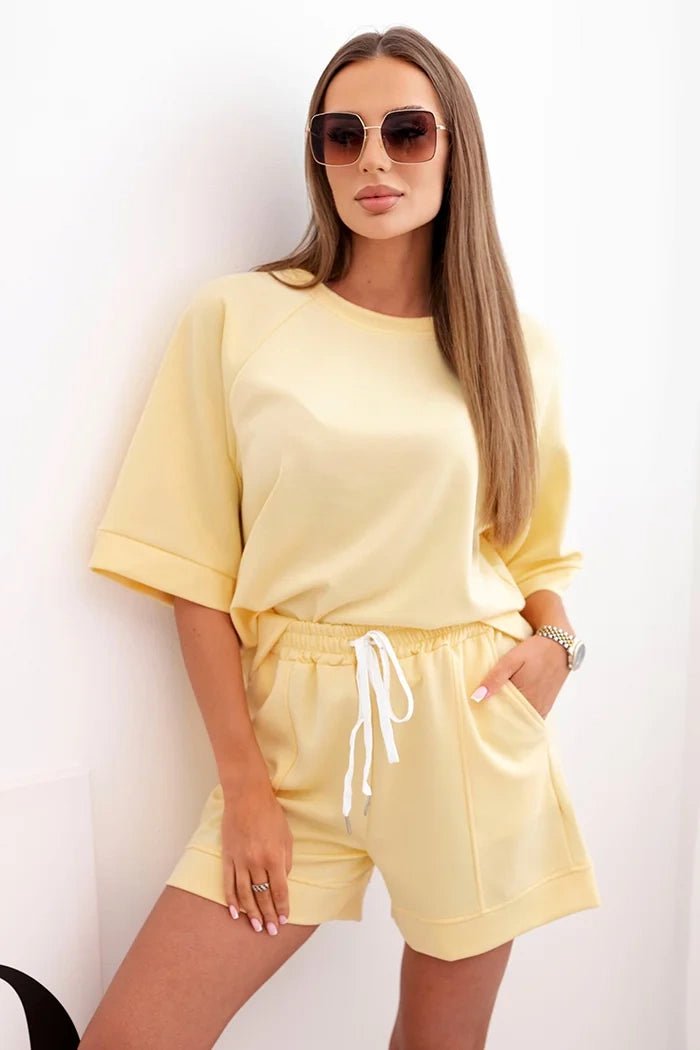 Women's set with a short - sleeved blouse and shorts 7402 / – Yellow цвет / color | Lexline Fashion
