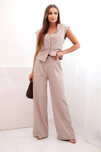 Women's set with a vest and wide - leg pants ART88551 / – Dark | Beige цвет / color | Lexline Fashion