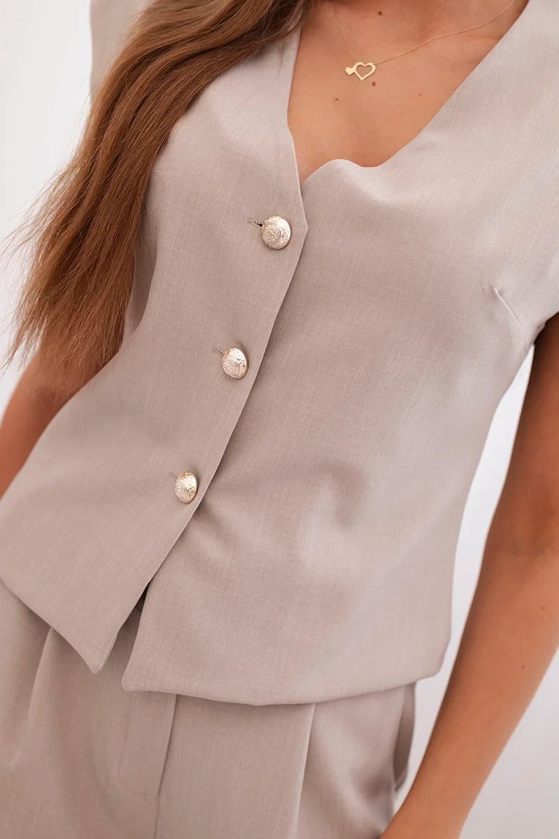 Women's set with a vest and wide - leg pants ART88551 / – Dark | Beige цвет / color | Lexline Fashion