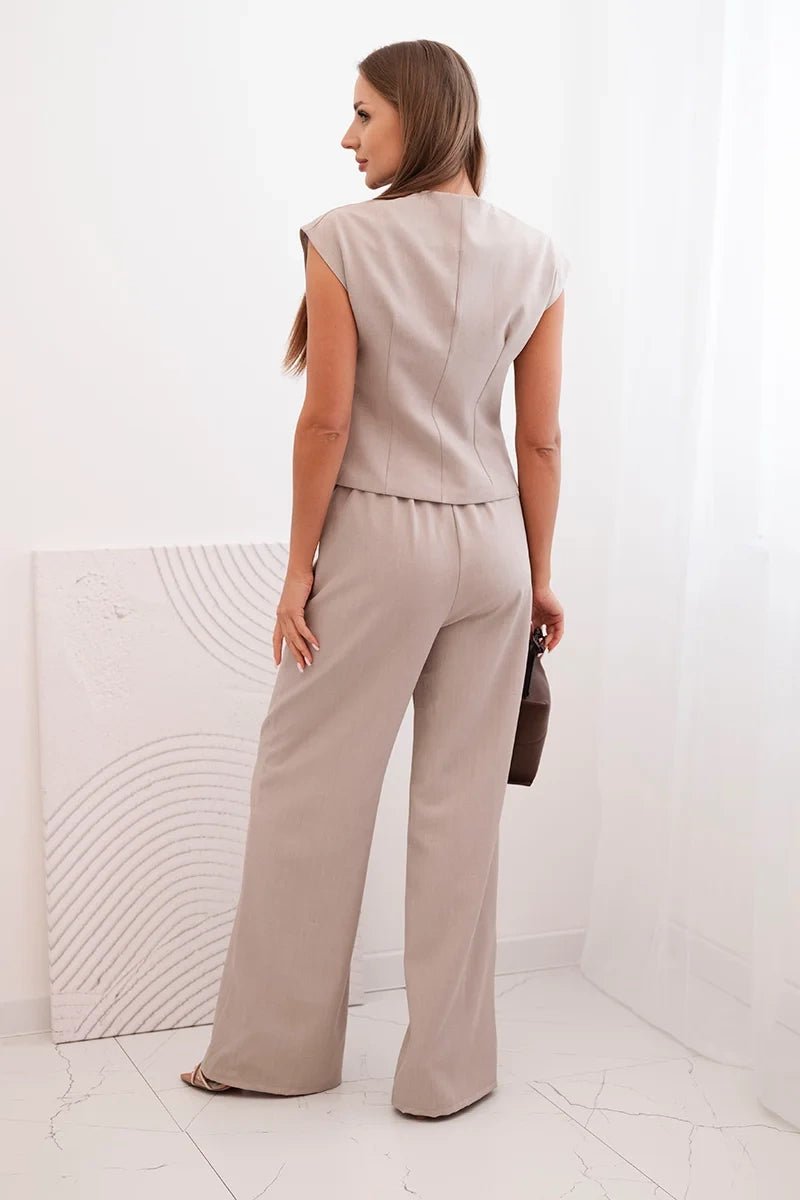 Women's set with a vest and wide - leg pants ART88551 / – Dark | Beige цвет / color | Lexline Fashion