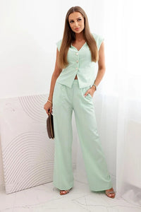 Women's set with a vest and wide - leg pants ART88551 / – Dark | Mint цвет / color | Lexline Fashion