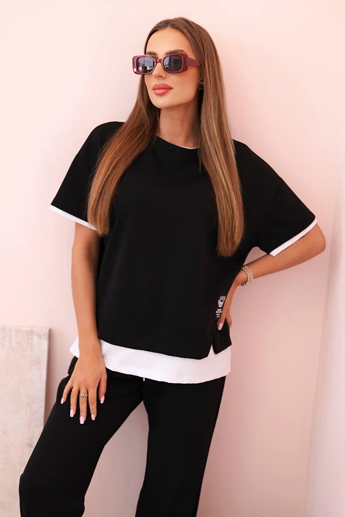 Women's set with short sleeves and pants 7344 / – Black цвет / color | Lexline Fashion
