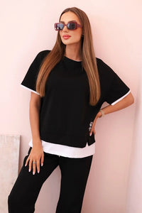 Women's set with short sleeves and pants 7344 / – Black цвет / color | Lexline Fashion