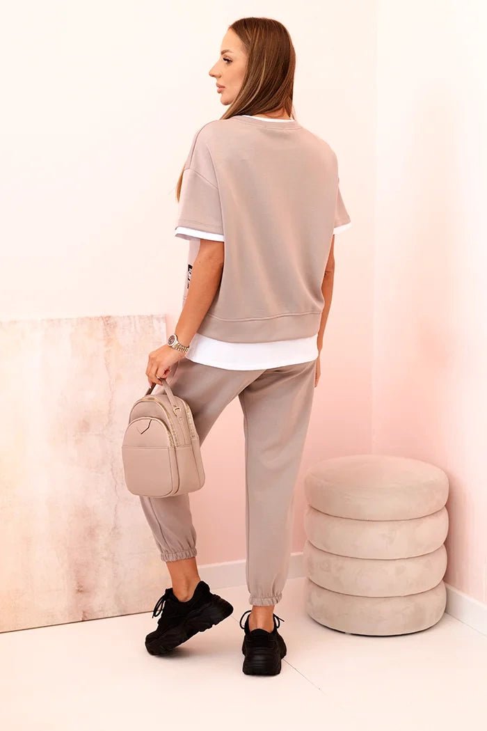 Women's set with short sleeves and pants 7344 / – Dark | Beige цвет / color | Lexline Fashion