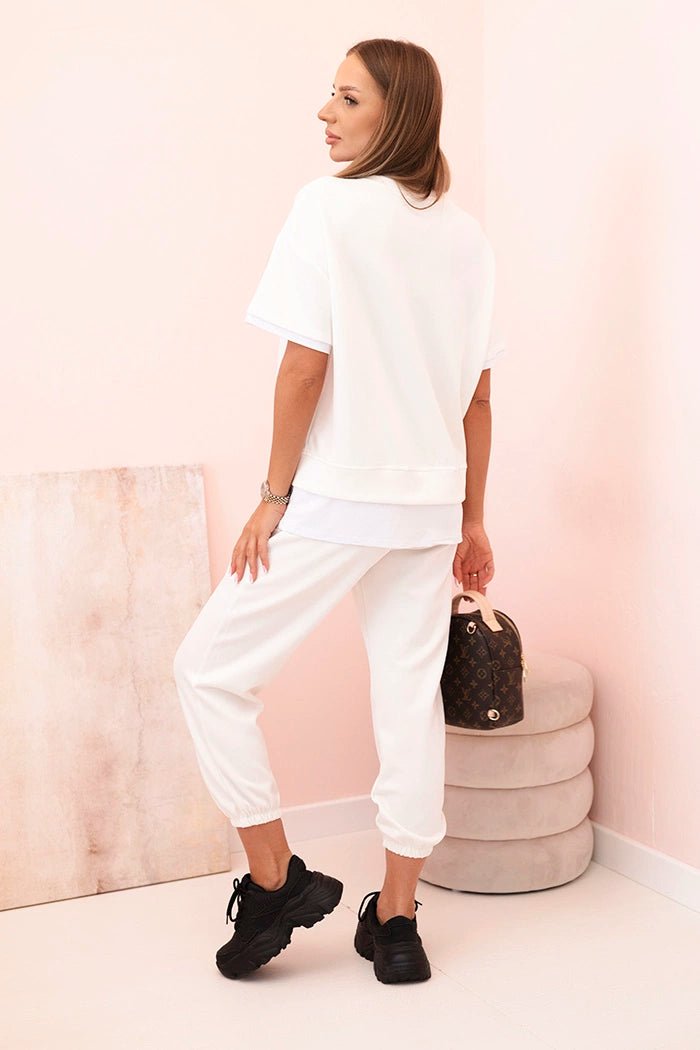 Women's set with short sleeves and pants 7344 / – Ecru цвет / color | Lexline Fashion