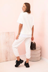 Women's set with short sleeves and pants 7344 / – Ecru цвет / color | Lexline Fashion