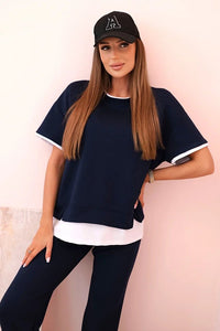 Women's set with short sleeves and pants 7344 / – Navy blue цвет / color | Lexline Fashion