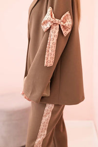 Women's set with viscose – blazer with lapels and trousers with a piping ART0219 / – Beige цвет / color | Lexline Fashion