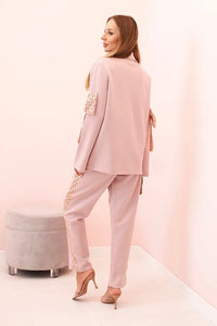 Women's set with viscose – blazer with lapels and trousers with a piping ART0219 / – Beige цвет / color | Lexline Fashion