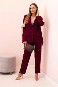 Women's set with viscose – blazer with lapels and trousers with a piping ART0219 / – Beige цвет / color | Lexline Fashion
