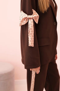 Women's set with viscose – blazer with lapels and trousers with a piping ART0219 / – Beige цвет / color | Lexline Fashion