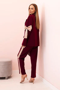 Women's set with viscose – blazer with lapels and trousers with a piping ART0219 / – Beige цвет / color | Lexline Fashion