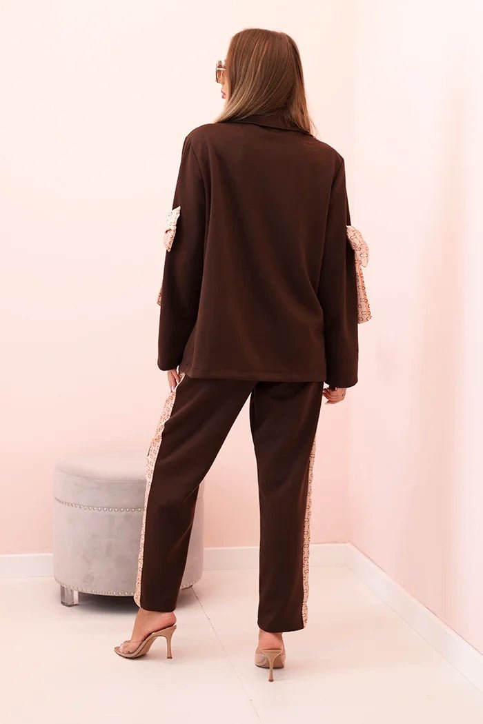 Women's set with viscose – blazer with lapels and trousers with a piping ART0219 / – Beige цвет / color | Lexline Fashion