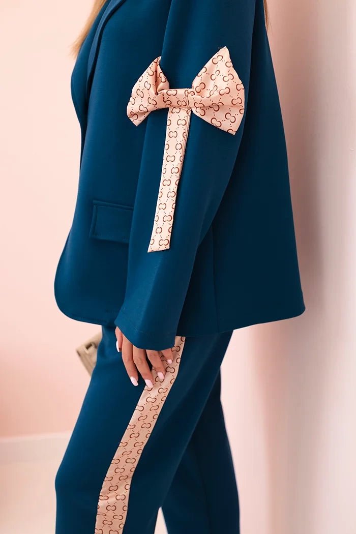 Women's set with viscose – blazer with lapels and trousers with a piping ART0219 / – Beige цвет / color | Lexline Fashion
