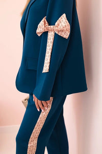 Women's set with viscose – blazer with lapels and trousers with a piping ART0219 / – Beige цвет / color | Lexline Fashion